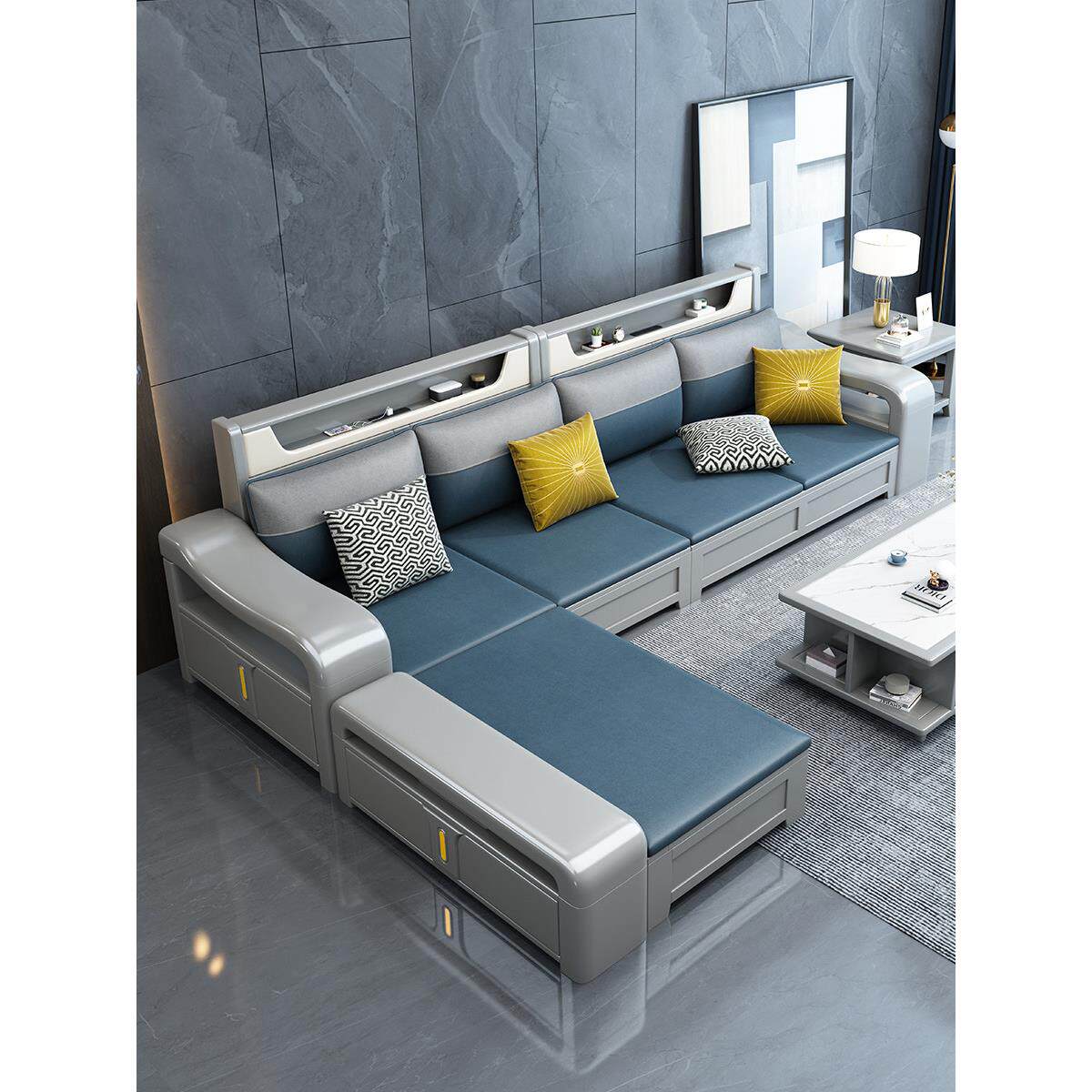 现代简约实木沙发冬夏两用客厅角落贵妃高背收纳紫檀沙发组合