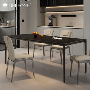 德利丰纯黑岩板餐桌椅2024新款 轻奢小户型长方形饭桌 极简风意式