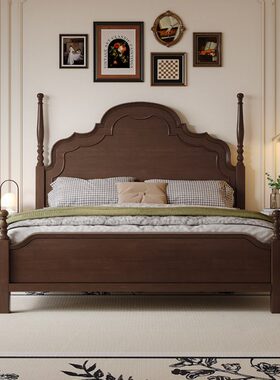 法式中古风全实木床现代简约1.5米1.8米双人主卧床复古轻奢安娜床