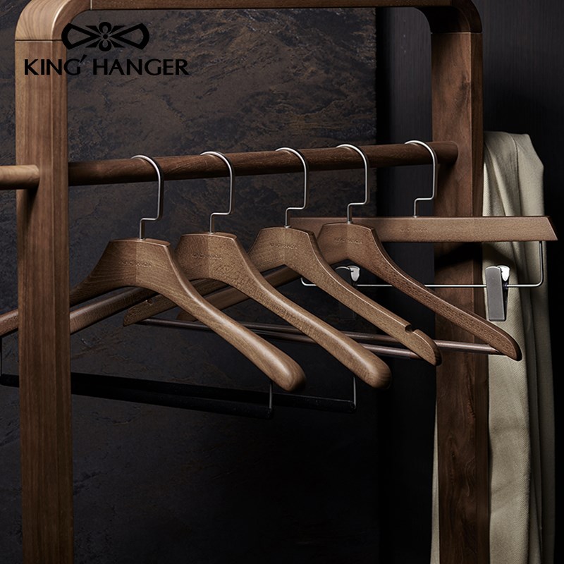 KH高端实木衣架衣柜衣帽间专用轻奢F高级感木质衣架挂大衣无痕衣