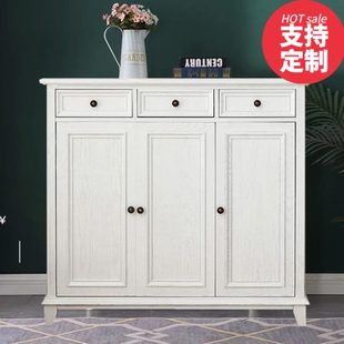 全实木鞋 美式 柜白色玄关柜入户隔断门口过道家用储物门厅柜阳台柜