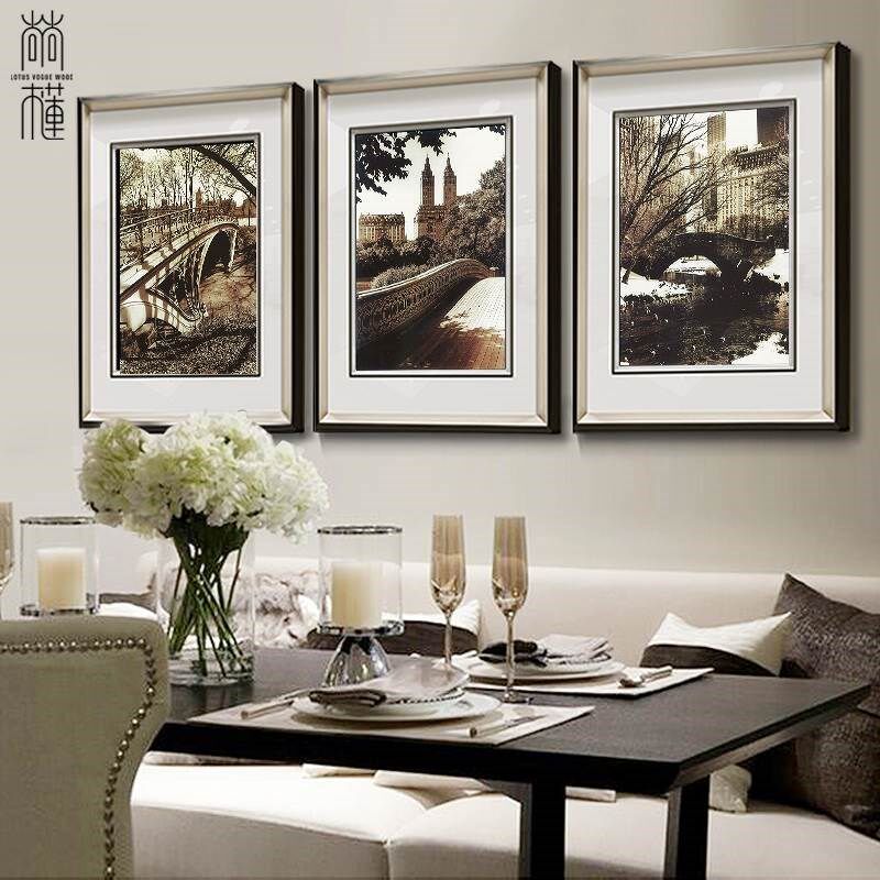 尚尚木莲 d现代简约客厅餐厅有框装饰画 卧室床头三联壁画风景挂