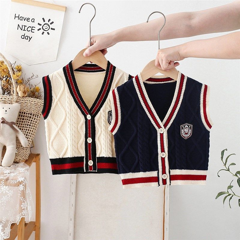 男童开衫毛衣背心秋季小童洋气英伦学院风坎肩宝宝婴儿针织衫马甲