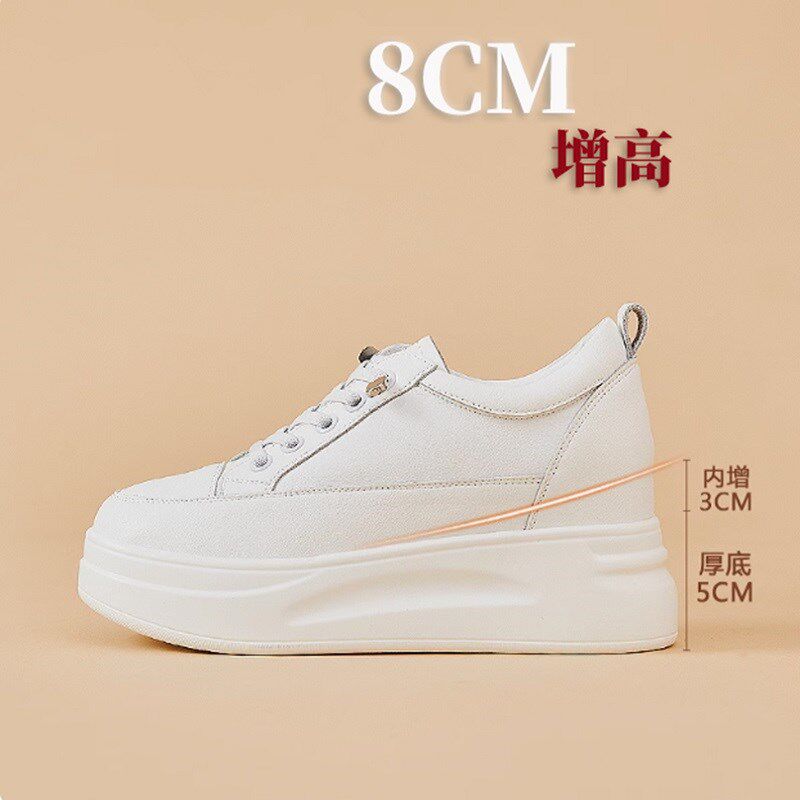 内增高女鞋小白鞋女2025新款爆款百搭真皮厚底8CM小个子不累脚