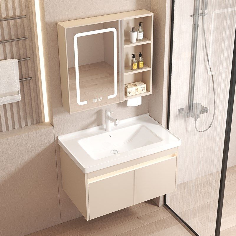 奶油风浴室柜组合陶瓷一体盆卫生间洗漱台盆浴室洗面盆阳台柜体盆
