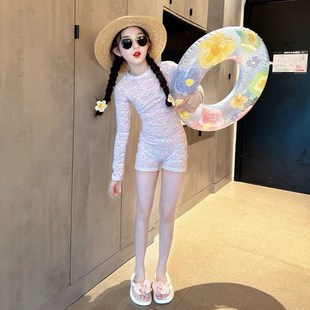 卡通游泳衣儿童连体泳装 网红小女孩防晒长袖 新款 女童泳衣2025夏季