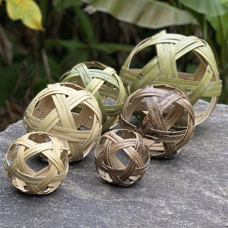 小竹球竹蹴鞠儿童玩具手工创意装饰摆件竹编制品足球镂空拍摄道具
