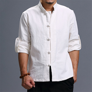 唐装 中国民族风盘扣亚麻棉2021夏季 上衣禅服茶服外套开衫 长袖 男式