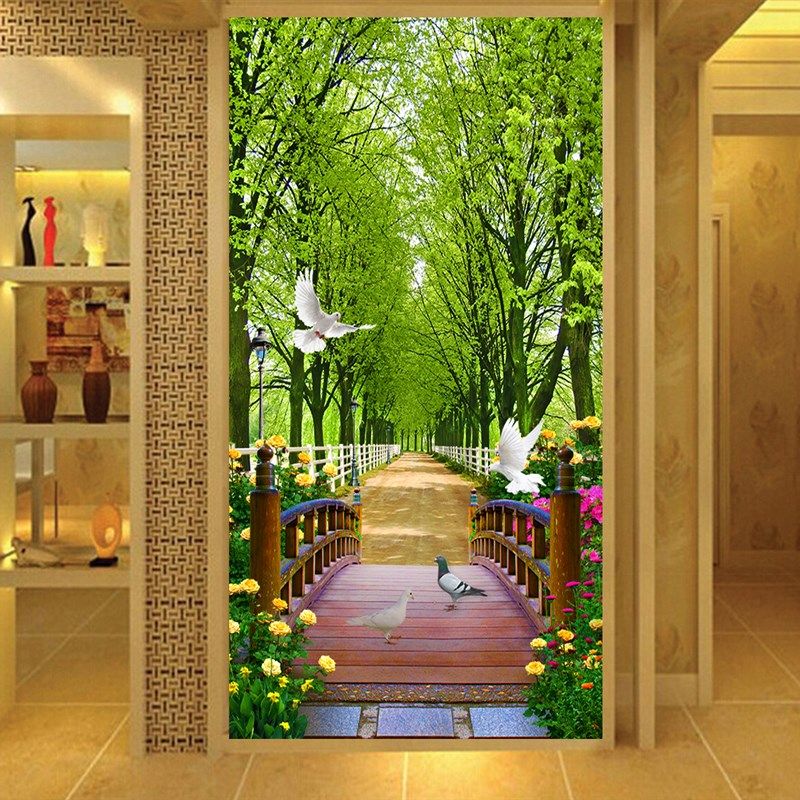 3D清晰树林小路玄关立体延伸空间背景墙布壁画壁画走廊过道8D墙纸,家装主材,定制壁画,淘宝优惠券,粉丝福利购,淘宝优惠卷