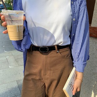 2.5cm宽 枪色扣头复古绒面真皮腰带休闲裤牛仔裤女士皮带气质百搭