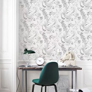 美式轻奢墙布手绘花鸟燕子壁纸简约酒店卧室灰白沙发背景墙纸壁画