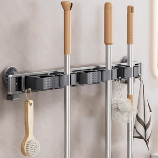 卫生间吸盘拖把架厕所免打孔可移动挂钩墙上壁挂式扫把拖把收纳架