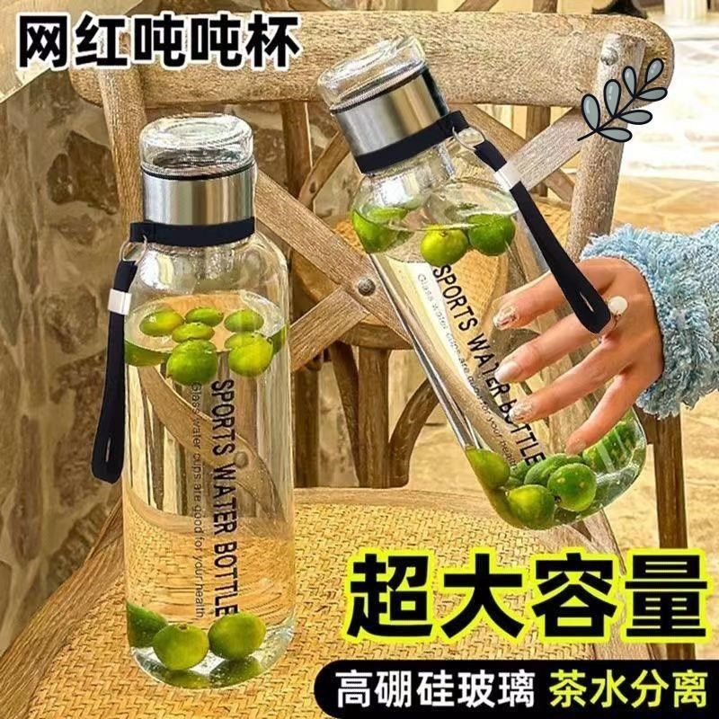 德国高硼硅玻璃水杯大容量吨吨桶水壶防摔耐高温墩墩茶水分离泡茶