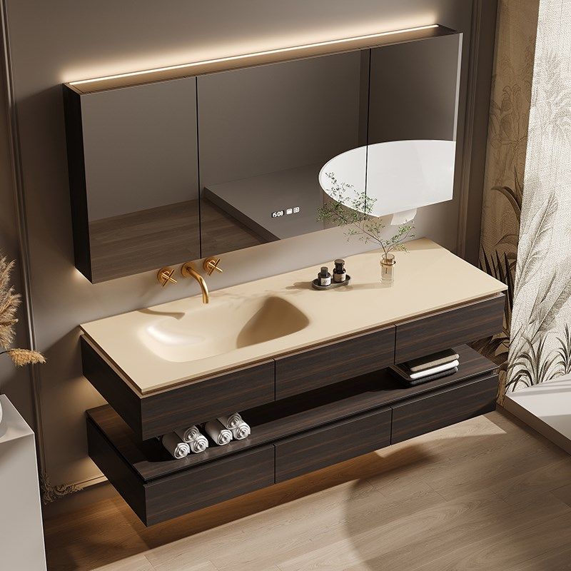 酒店风岩板热弯一体盆浴室柜组合卫生间洗漱台洗手台盆洗脸池定制