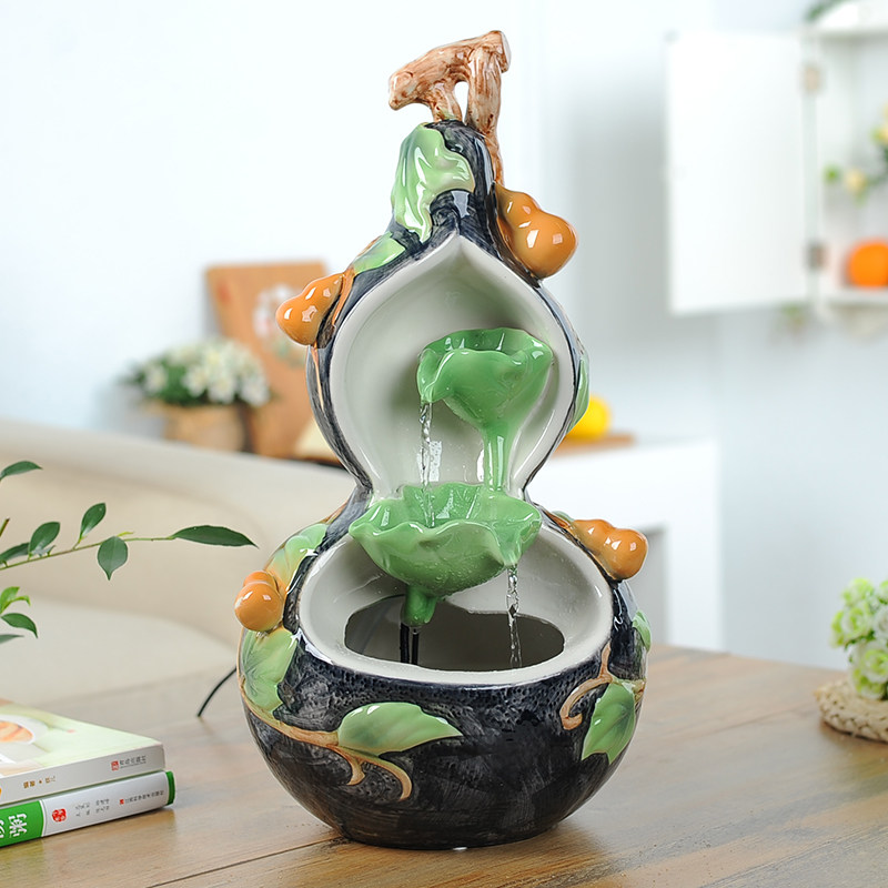 流水摆件陶瓷葫芦客厅鱼缸加湿器小和尚喷泉风水轮办公室桌面招财