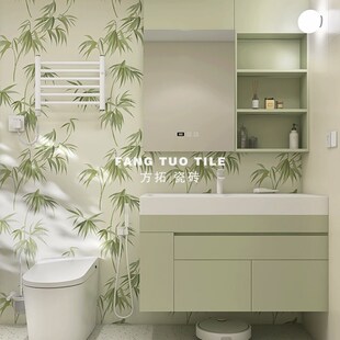 轻法式绿色竹子花砖300x900浴室卫生间厨房墙砖全瓷防滑地砖