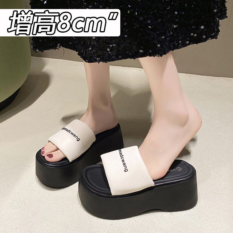 8cm厚底凉拖鞋女2025新款夏季外穿小个子增高凉鞋百搭休闲沙滩鞋