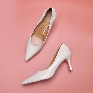 羊皮单鞋女米色高跟鞋女2025年新款秋季浅口细跟不累脚7厘米软皮