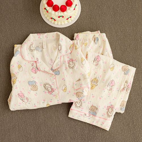 2025新款女云朵棉两三件套睡衣春夏家居服套装可爱卡通甜美带胸垫