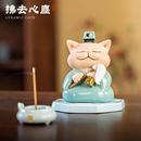 饰摆件猫解压治愈系招财乔迁生日礼物工位情绪稳定 道系文创国学装