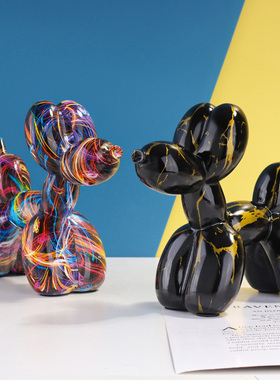 彩绘涂鸦气球狗摆件网红IS创意水转印工艺品工S作室摄影软装道具