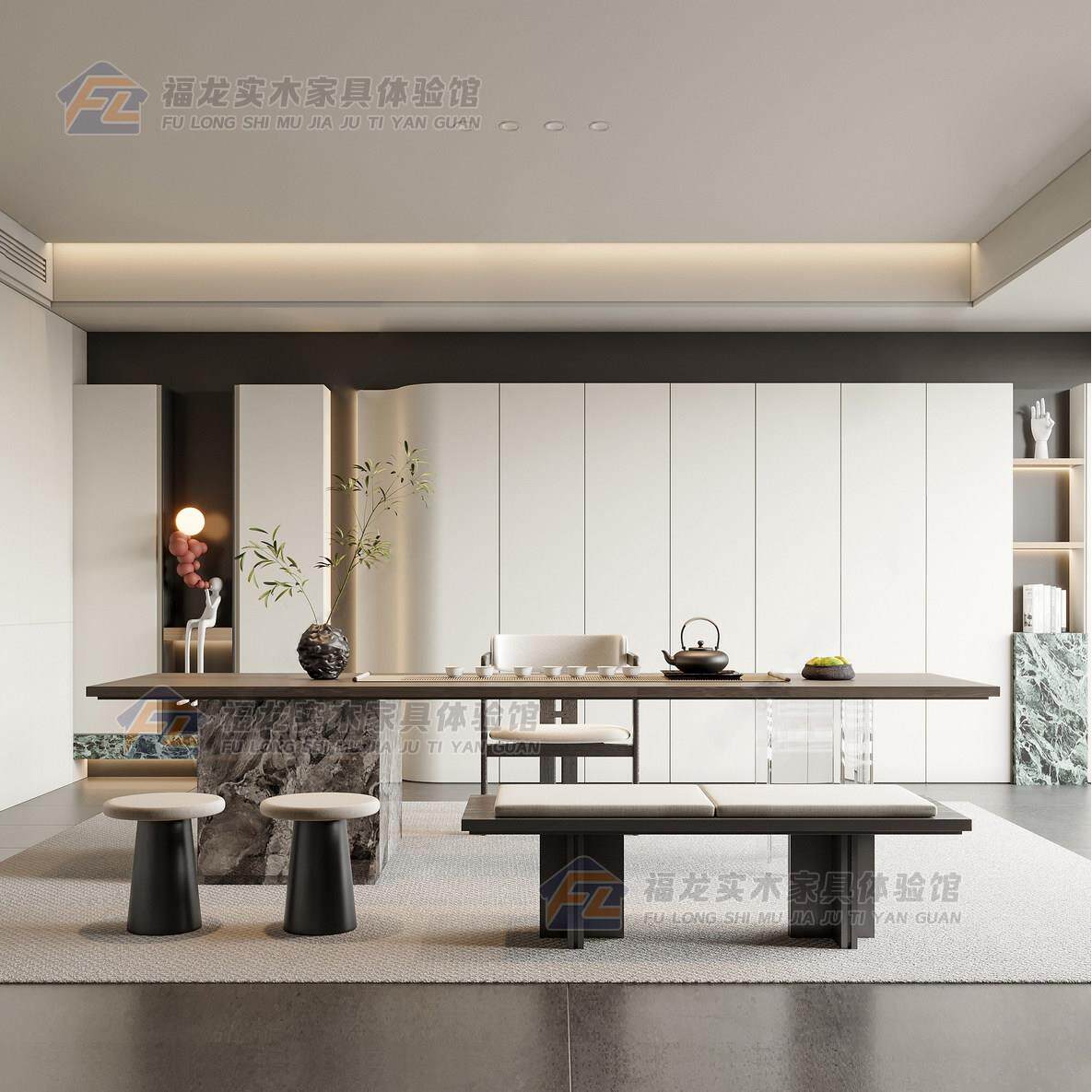 新中式实木岩板茶桌椅现代简约茶室茶台办公室会客高端泡茶桌定制