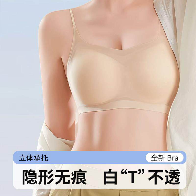 【轻薄无痕背心式抹胸文胸】无钢圈固定插垫超薄凉感纯色文胸女