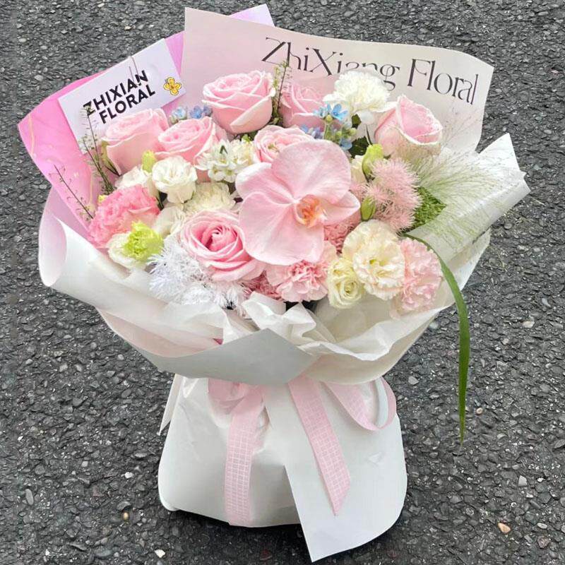 青岛鲜花同城速递荷花莲蓬玫瑰混搭花束市南市北李沧崂山城阳送花