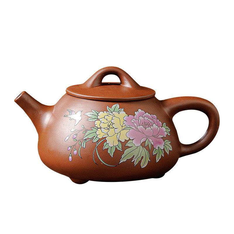 纯手工彩绘牡丹花鸟石瓢壶宜兴紫砂茶壶家用功夫茶杯套装朱泥茶具,餐饮具,茶壶,淘宝优惠券,粉丝福利购,淘宝优惠卷