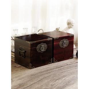 樟木复古带锁盒子香樟木密码木箱木盒收纳木质实木储物箱子收纳盒