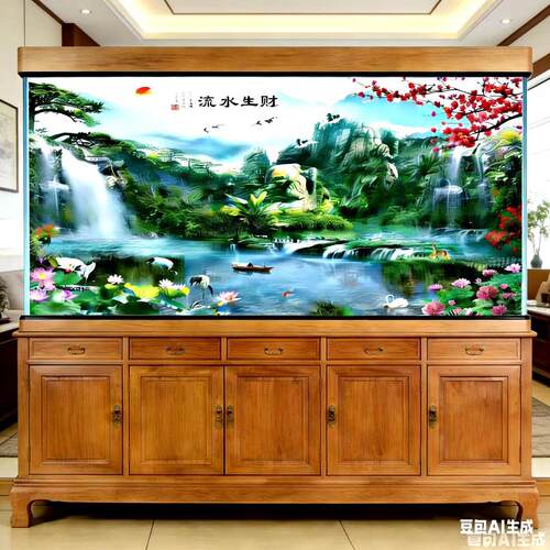 PP材质鱼缸背景高清贴图 免胶自粘水族箱贴纸海底流水生财设计