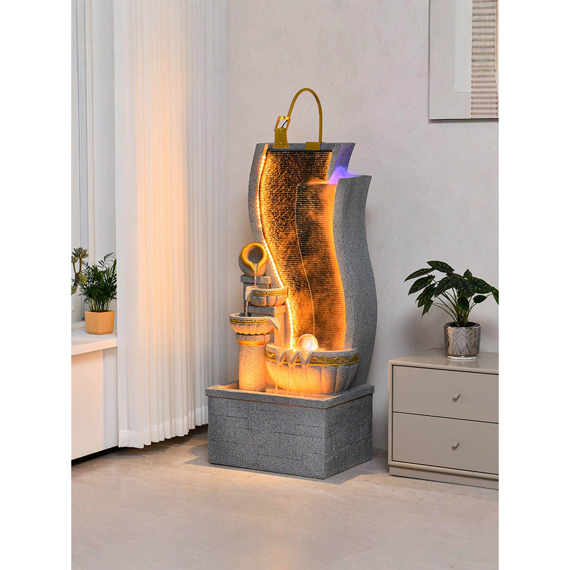 欧式流水喷泉加湿器客厅玄关落地假山摆件招财室内轻奢循环水景观