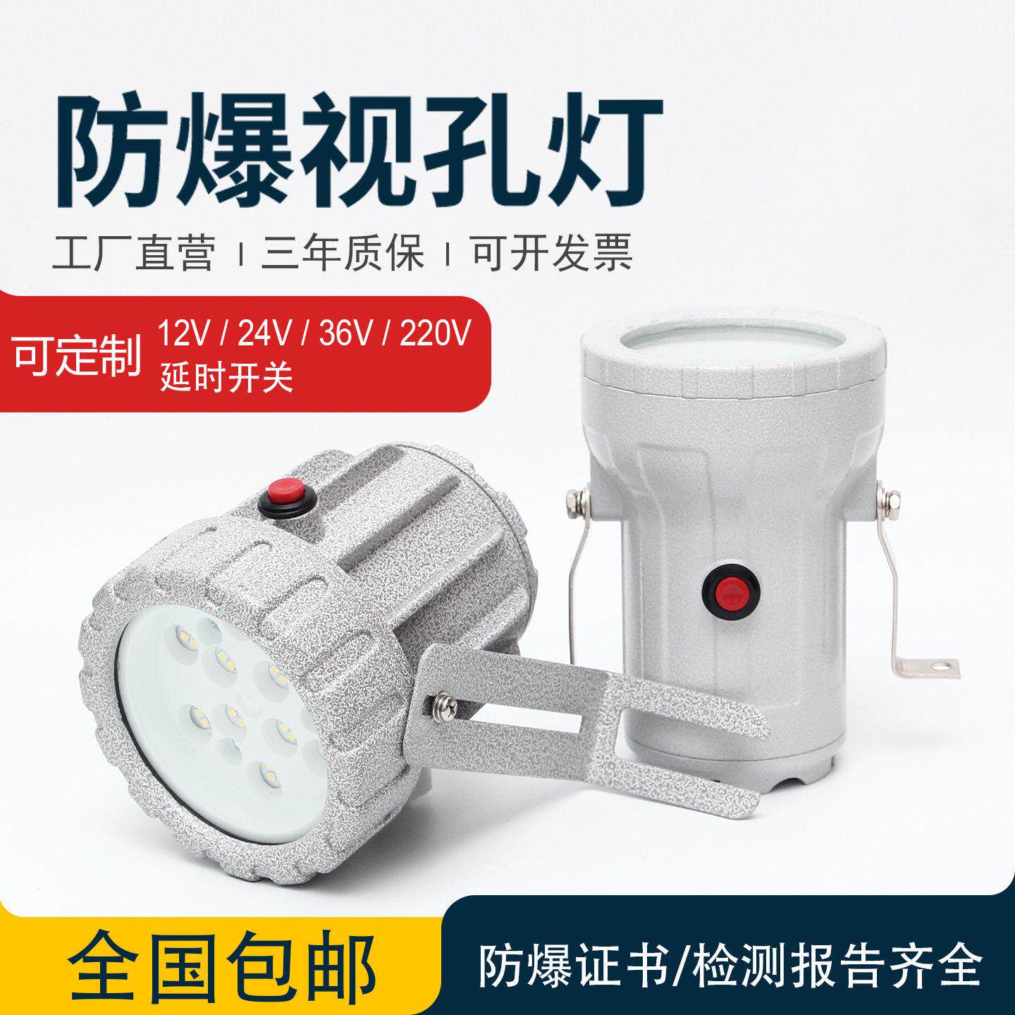防爆视孔灯LED反应釜视镜灯5w10w20w内视内孔灯延时12V24V36V220V