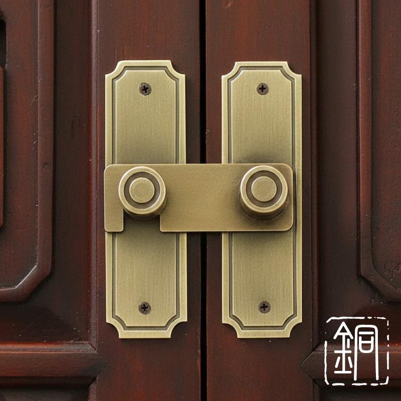 纯铜门搭扣中式仿古木门锁扣家用推拉门锁插销全铜锁鼻挂锁门栓