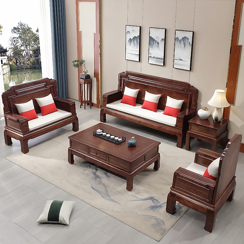 中式实木沙发茶几电视柜组合客厅黑胡桃色木沙发家用仿古雕花家具,住宅家具,皮布沙发,淘宝优惠券,粉丝福利购,淘宝优惠卷