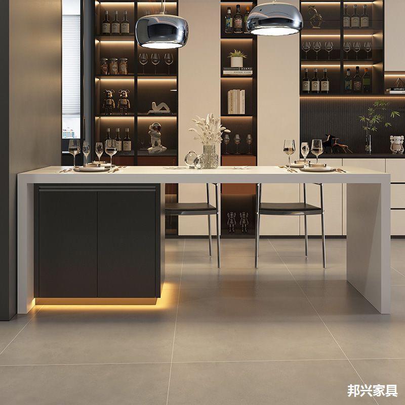 齐平款岛台餐桌一体家用厨房吧台小户型轻奢中岛台倒台收纳柜