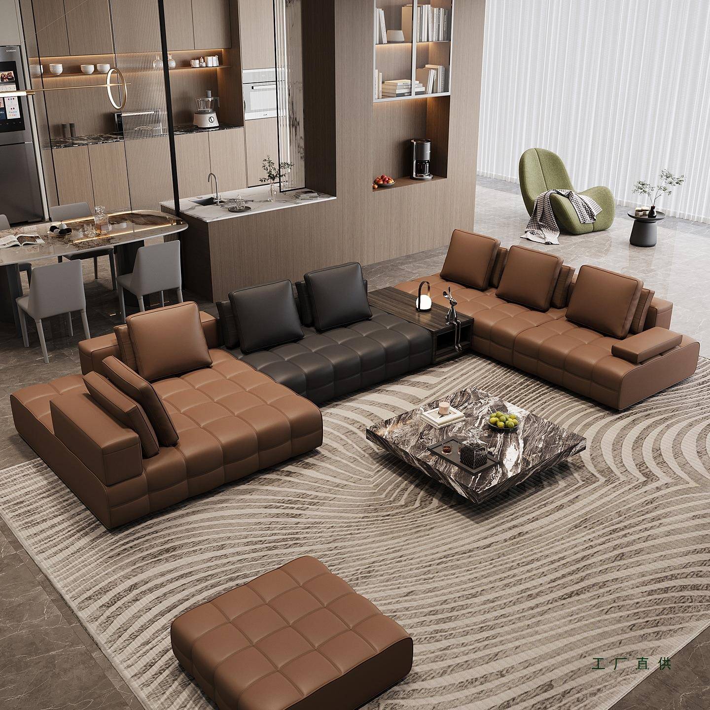 意式极简劳伦斯沙发客厅中大户型平层头层牛皮模块化组合沙发