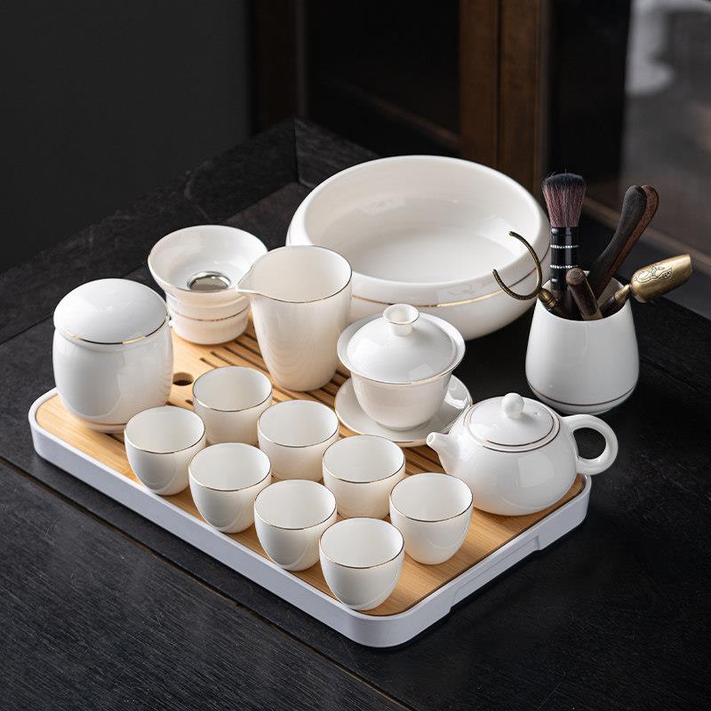 羊脂玉白瓷功夫茶具陶瓷茶壶套装家用办公轻奢高档泡茶杯骨瓷盖碗