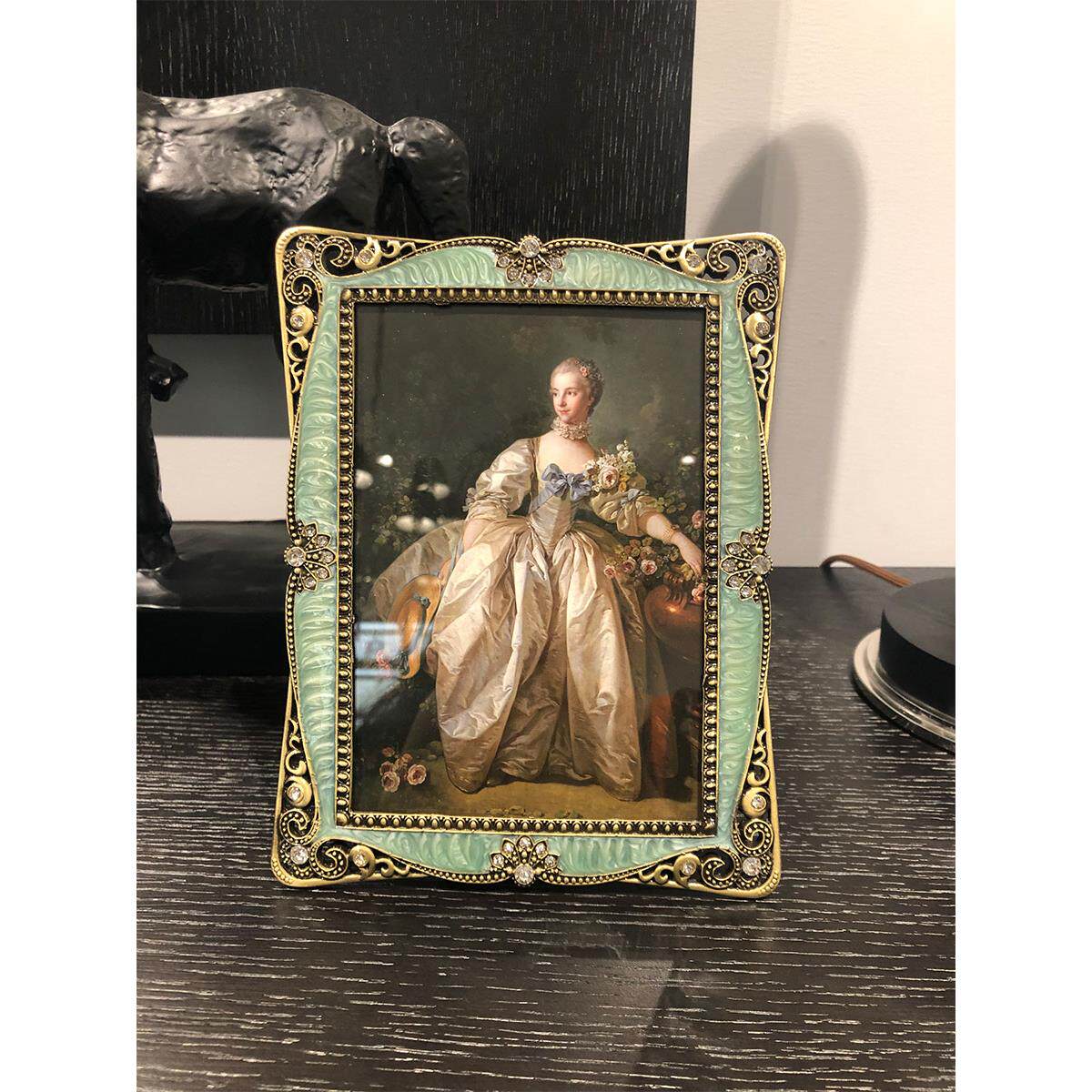 小6寸7寸情侣相框绿色欧式金属长方形相框摆台创意照片像框摆件