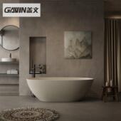 盖文一体人造石家用浴缸双人情侣酒店民宿绮美石独立式 鹅蛋形浴缸