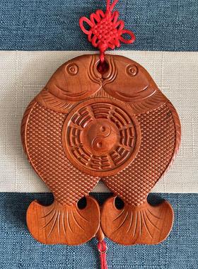 青蚨黄眉庵桃木双鱼挂摆件
