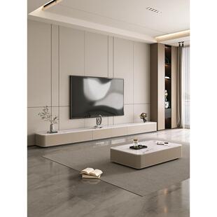 2025新的意大利石板地板站立电视柜咖啡桌简单马鞍皮革可访问豪华