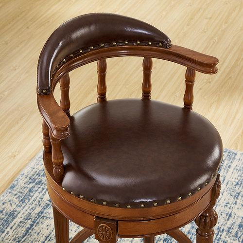 美式实木吧椅休j闲高脚凳家用岛台椅子旋转吧台椅酒吧桌椅靠背吧