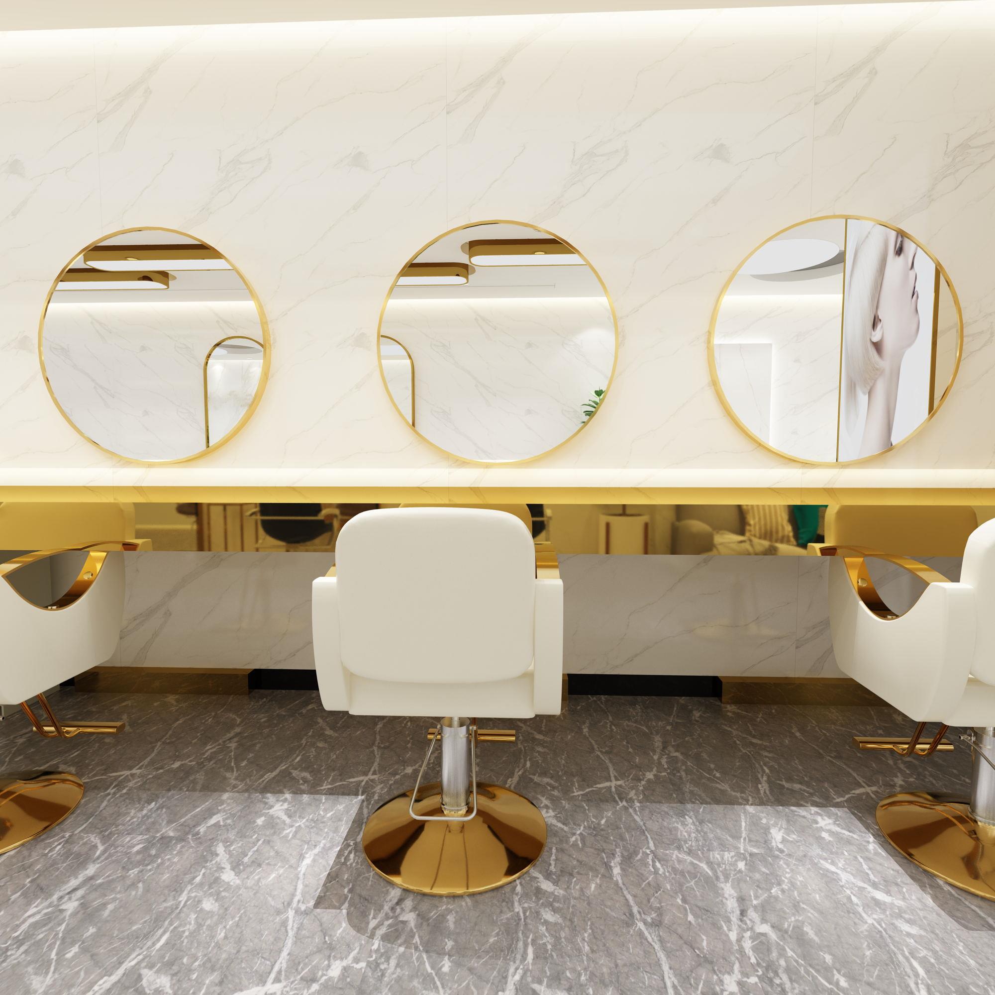 网红款理发店镜台美发沙龙廊专用落地壁式带灯挂墙一体快剪发镜子