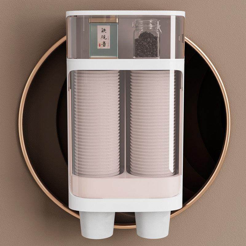 网红高端纸杯架饮水机装一次性杯子水杯全自动塑料盒取杯器免打孔