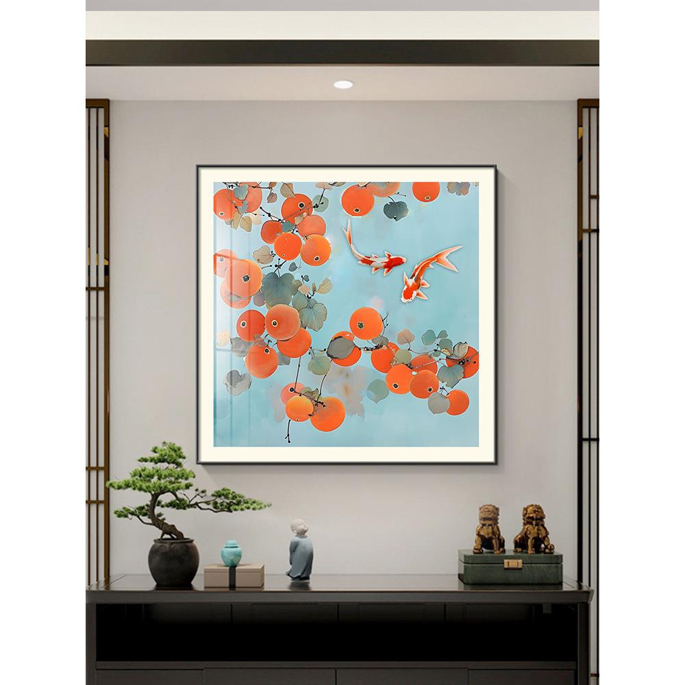 2025新石狮如意装饰画餐厅餐桌背景墙挂画意好方锦鲤壁画