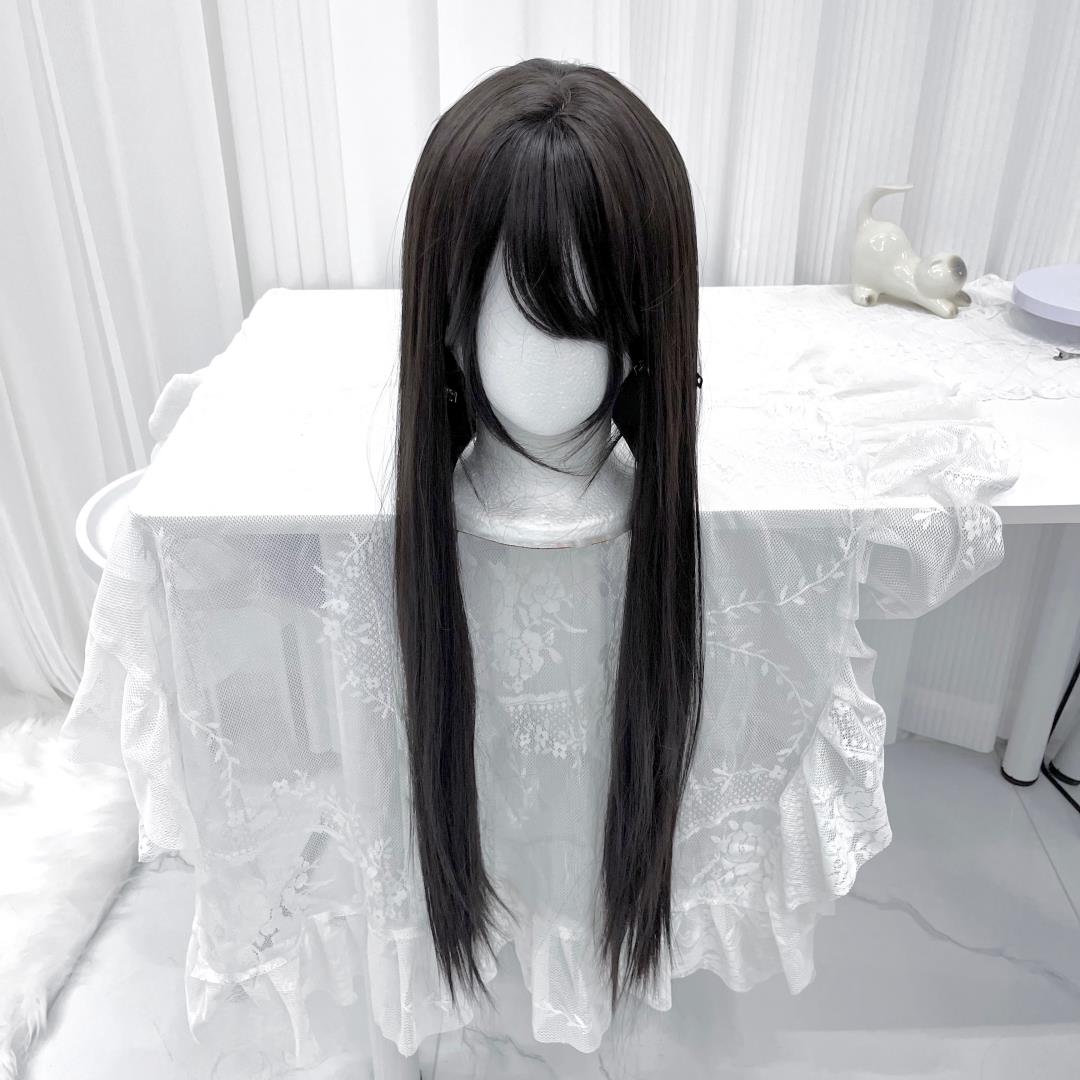 喵灵界假发女80cm长直发齐刘海黑长直Lolita少萝甜妹日系jk全头套