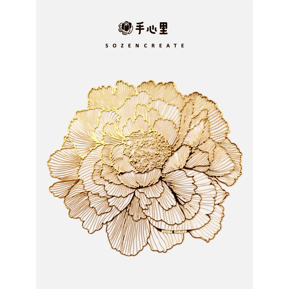 牡丹花掌心书签,18K镀金,文化创意礼品,中式创意女孩生日礼物