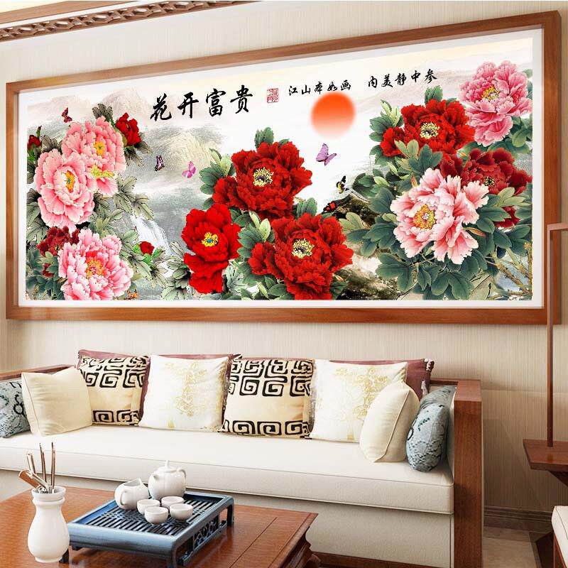 5d钻石画满钻客厅简约现代牡丹花开富贵点钻十字绣2024新款钻石绣