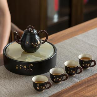 功夫泡茶壶家用陶瓷茶具套组手工描金黑色迎春壶喝茶单壶 唐月窑